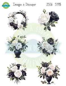 2506 Images à Découper Rose Noire et Blanche